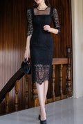 Women See Through Lace Up Slim Party Dress