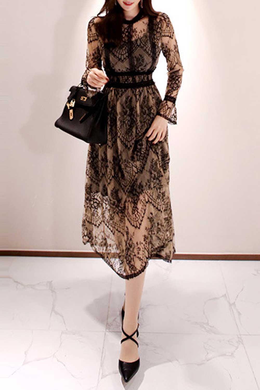 Women Super-comfy Openwork Lace Party Dress