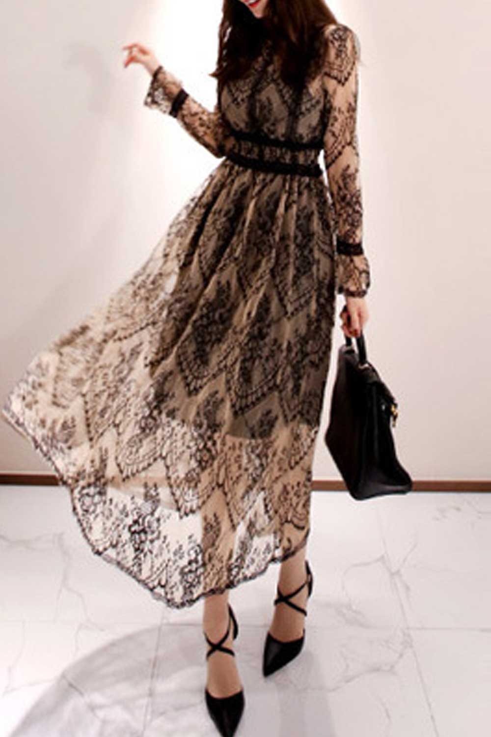 Women Super-comfy Openwork Lace Party Dress