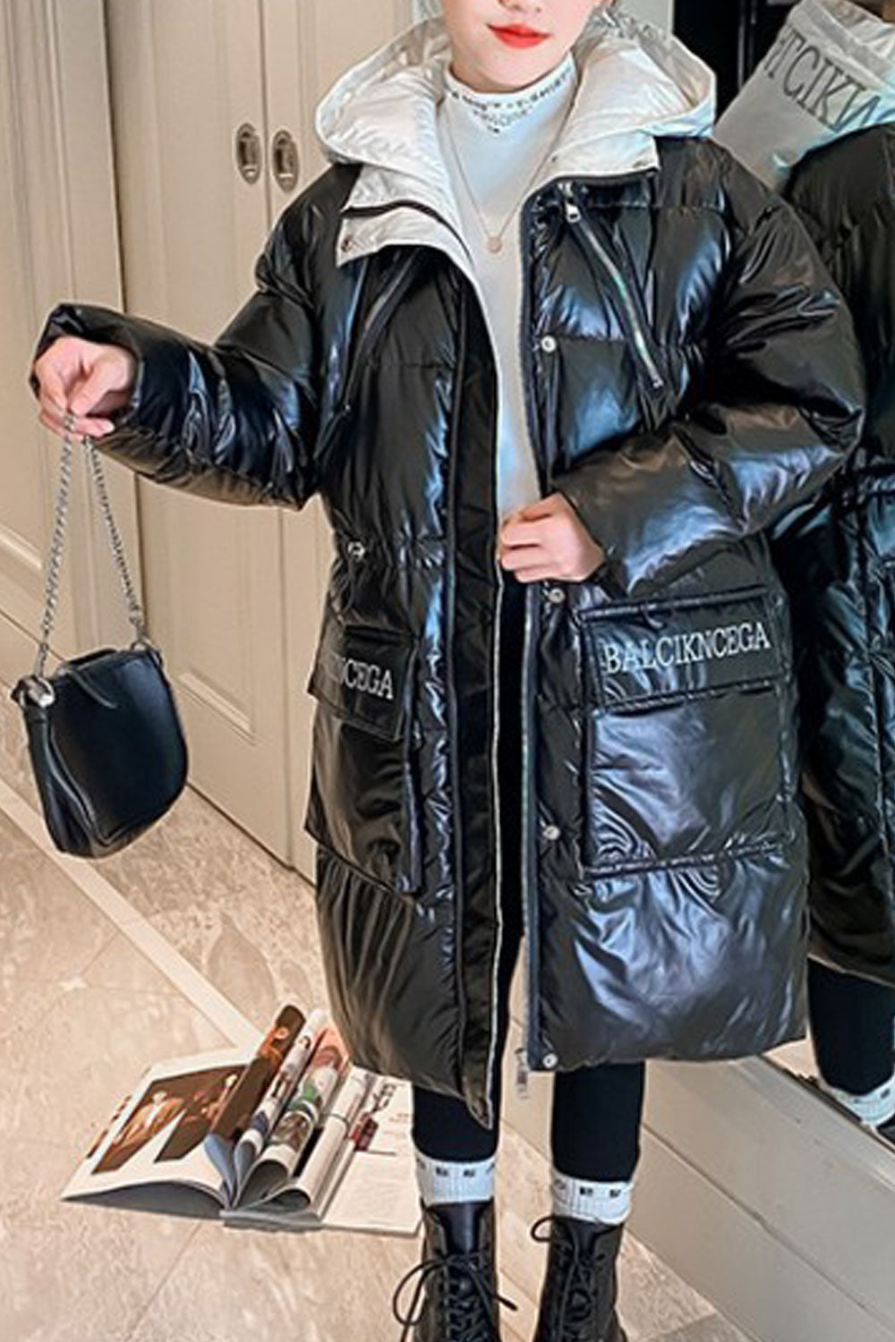Kids Girls Long Silk Shining Big Pockets Hoodie Jacket