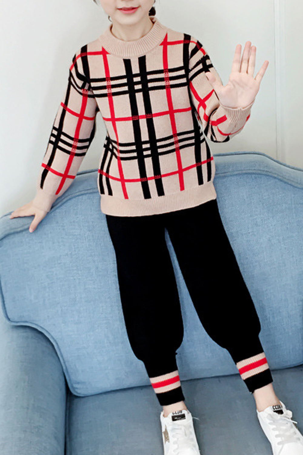 Kids Girls Elegant Lattice Two Piece Set