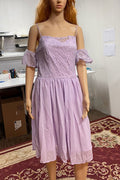 Women Superb Strap Neck Off-Shoulder Sleeve Solid Pattern Below Knee Length A-Line Dress