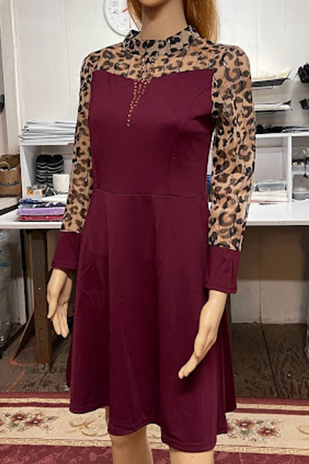 Women Outstanding Leopard Printed Round Neck Slim Fit Comfy Fabric Constructed A-Line Dress