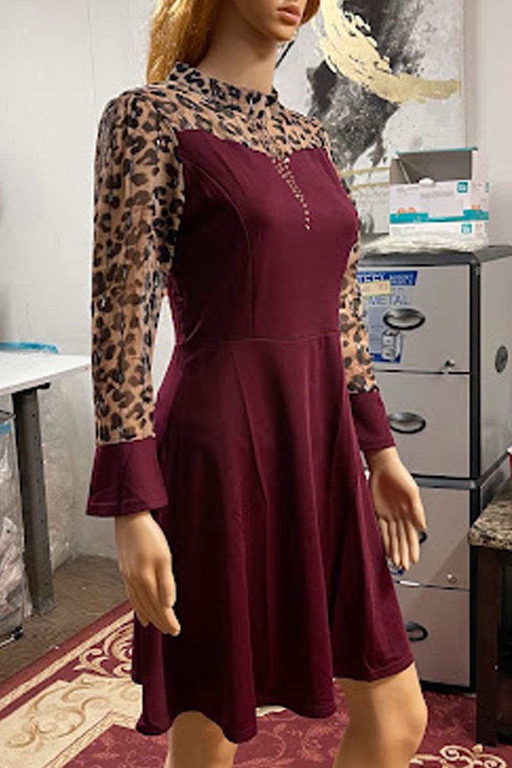 Women Outstanding Leopard Printed Round Neck Slim Fit Comfy Fabric Constructed A-Line Dress