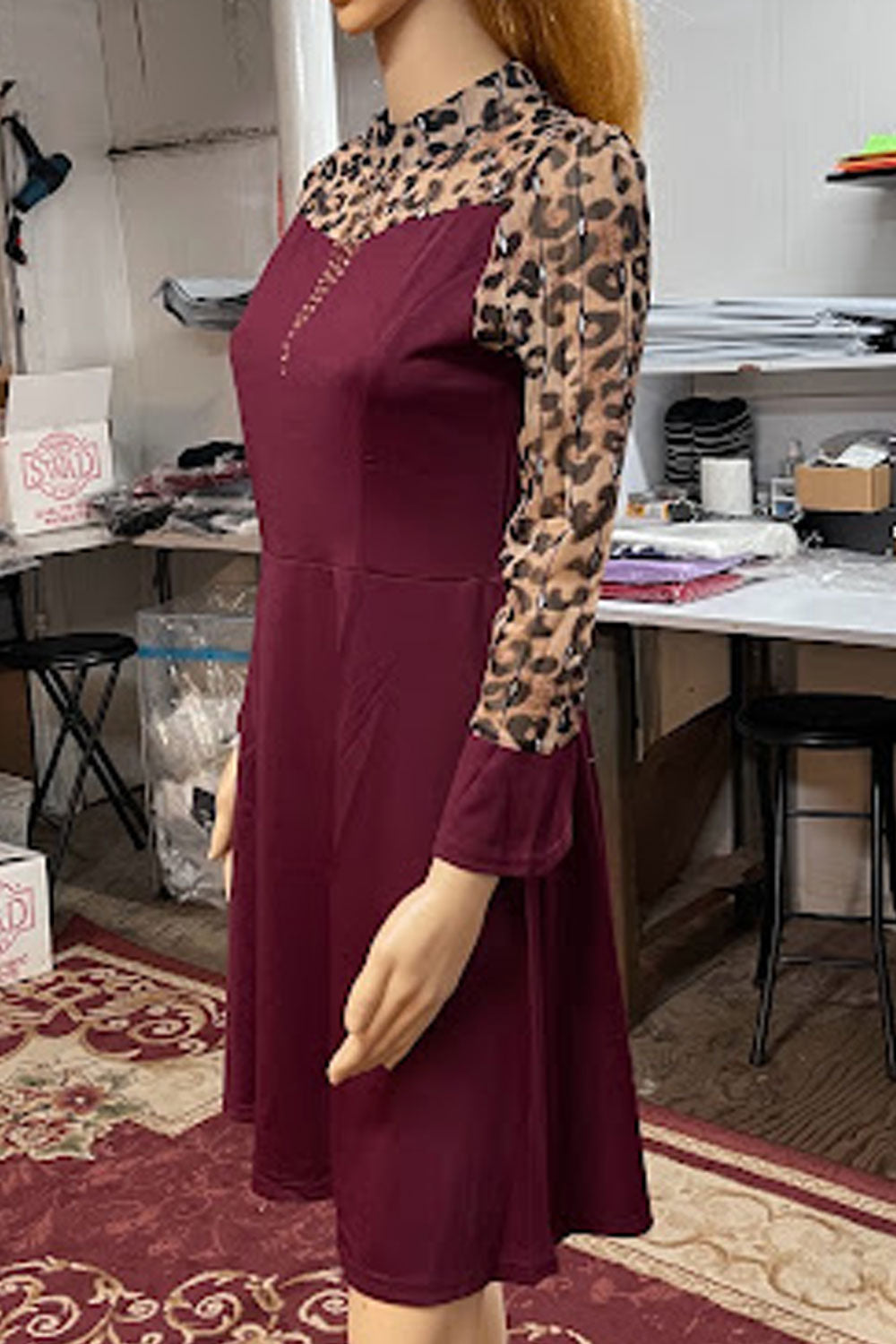 Women Outstanding Leopard Printed Round Neck Slim Fit Comfy Fabric Constructed A-Line Dress