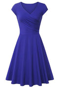 Women Lovely V-Neck Solid Pattern Cap Sleeve Slim Fit Mid-Length A-Line Party Evening Dress