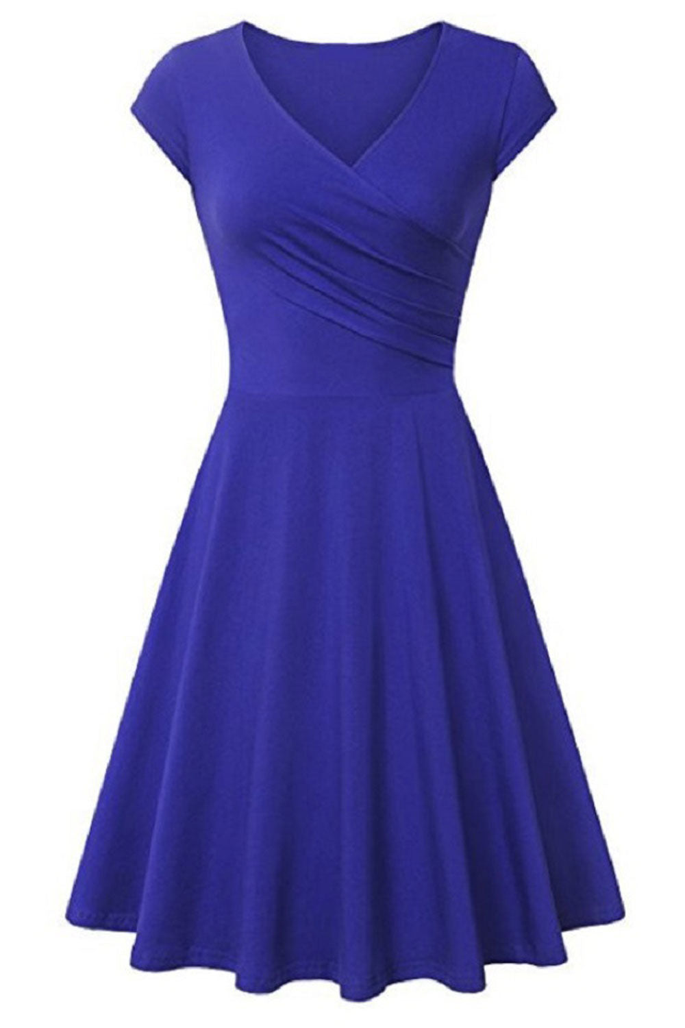 Women Lovely V-Neck Solid Pattern Cap Sleeve Slim Fit Mid-Length A-Line Party Evening Dress
