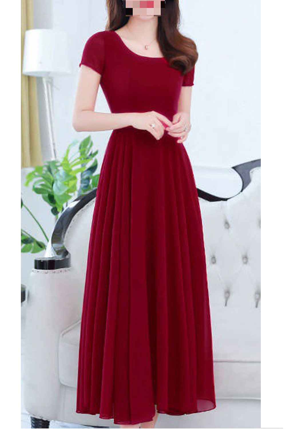 Women Nice Solid Pattern Short Sleeve Large Swing Slim Fit Amazing Party Evening Dress