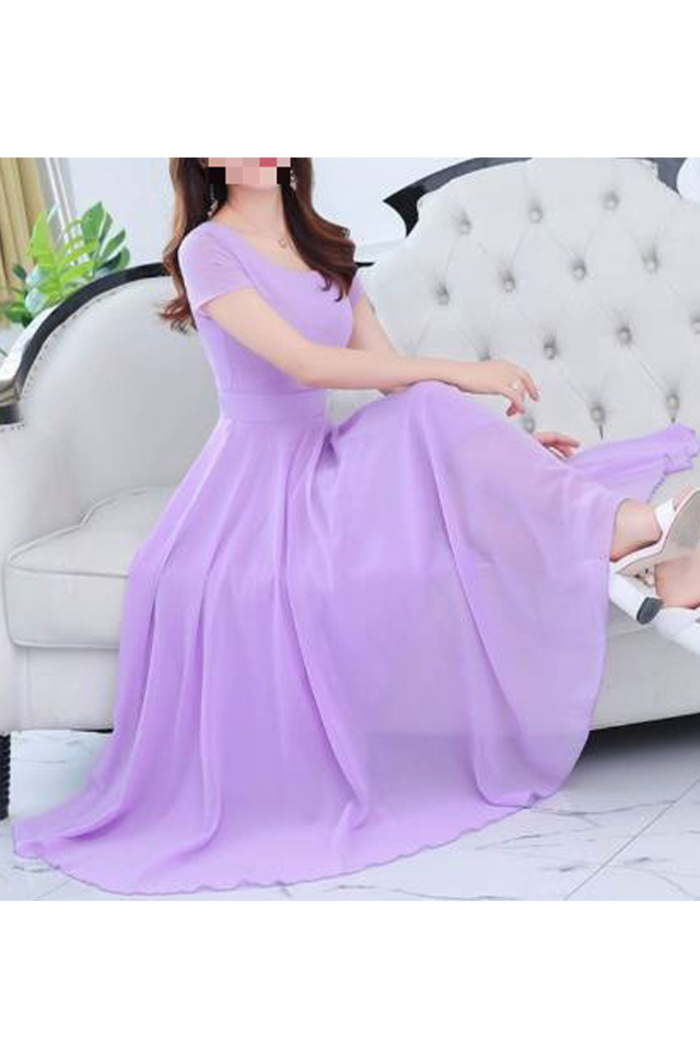 Women Nice Solid Pattern Short Sleeve Large Swing Slim Fit Amazing Party Evening Dress