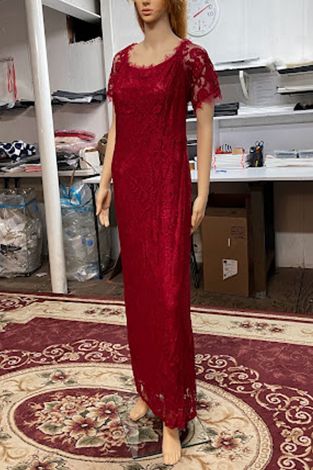 Women Appealing Lace Designed Round Neck Short Sleeve Elegant Evening Party Shift Dress