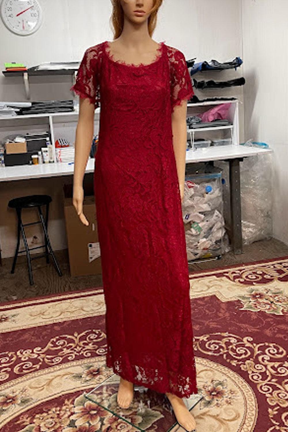 Women Appealing Lace Designed Round Neck Short Sleeve Elegant Evening Party Shift Dress