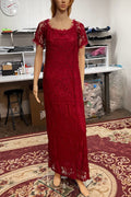 Women Appealing Lace Designed Round Neck Short Sleeve Elegant Evening Party Shift Dress