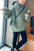 Kid Girls Thickened Frog Zipper Hooded Neck Solid Hoodie