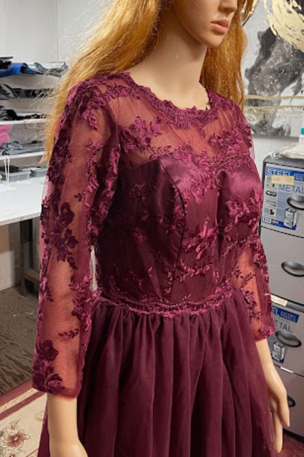 Women Excellent Lace Decorated Round Neck Long Sleeve Superb Party Evening Maxi Dress