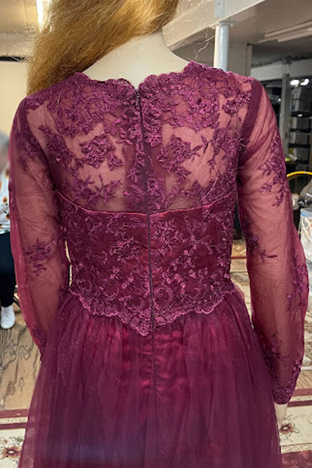 Women Excellent Lace Decorated Round Neck Long Sleeve Superb Party Evening Maxi Dress