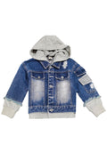 Kids Boys Winter Fashionable Pockets Designed Drawstring Hooded Simple Button Closure Restful Cuff Denim Jacket