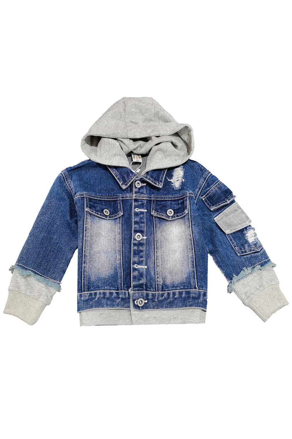 Kids Boys Winter Fashionable Pockets Designed Drawstring Hooded Simple Button Closure Restful Cuff Denim Jacket