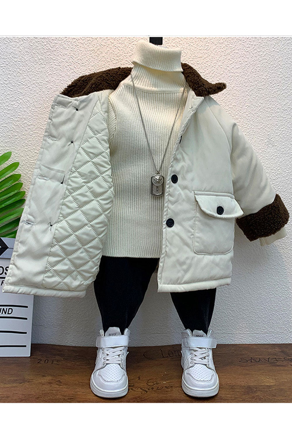 Kids Boys Fleece Neck Cuff Padded Jacket