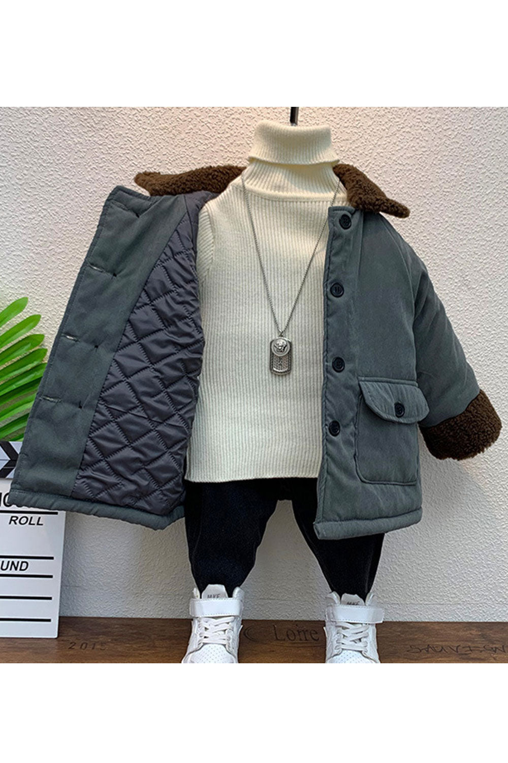 Kids Boys Fleece Neck Cuff Padded Jacket