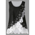 Women Round Neck Flower Design Irregular Top