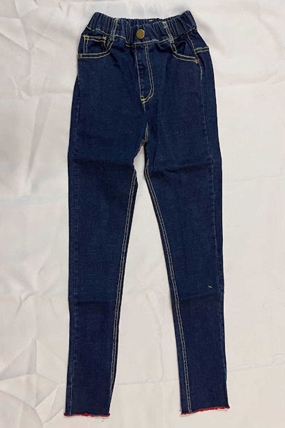 Kids Girls Casual Wear Waist Button Closure Elasticated Waist Solid Pattern Jeans