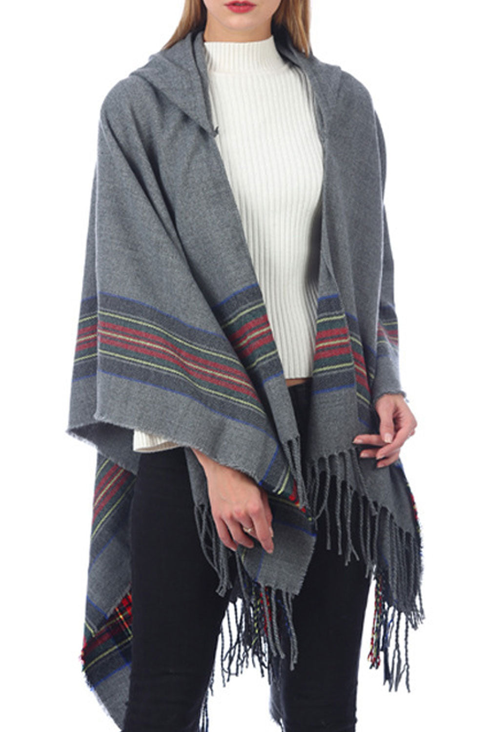 Women Charming Tassel Stripe Pattern Warm Shawl
