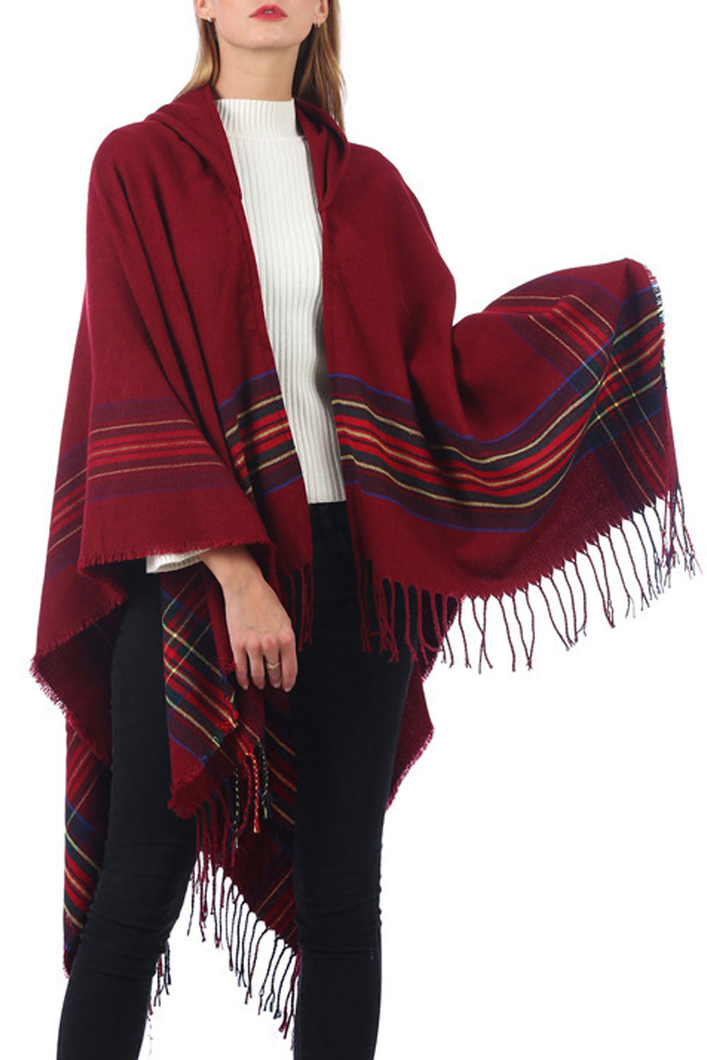 Women Charming Tassel Stripe Pattern Warm Shawl