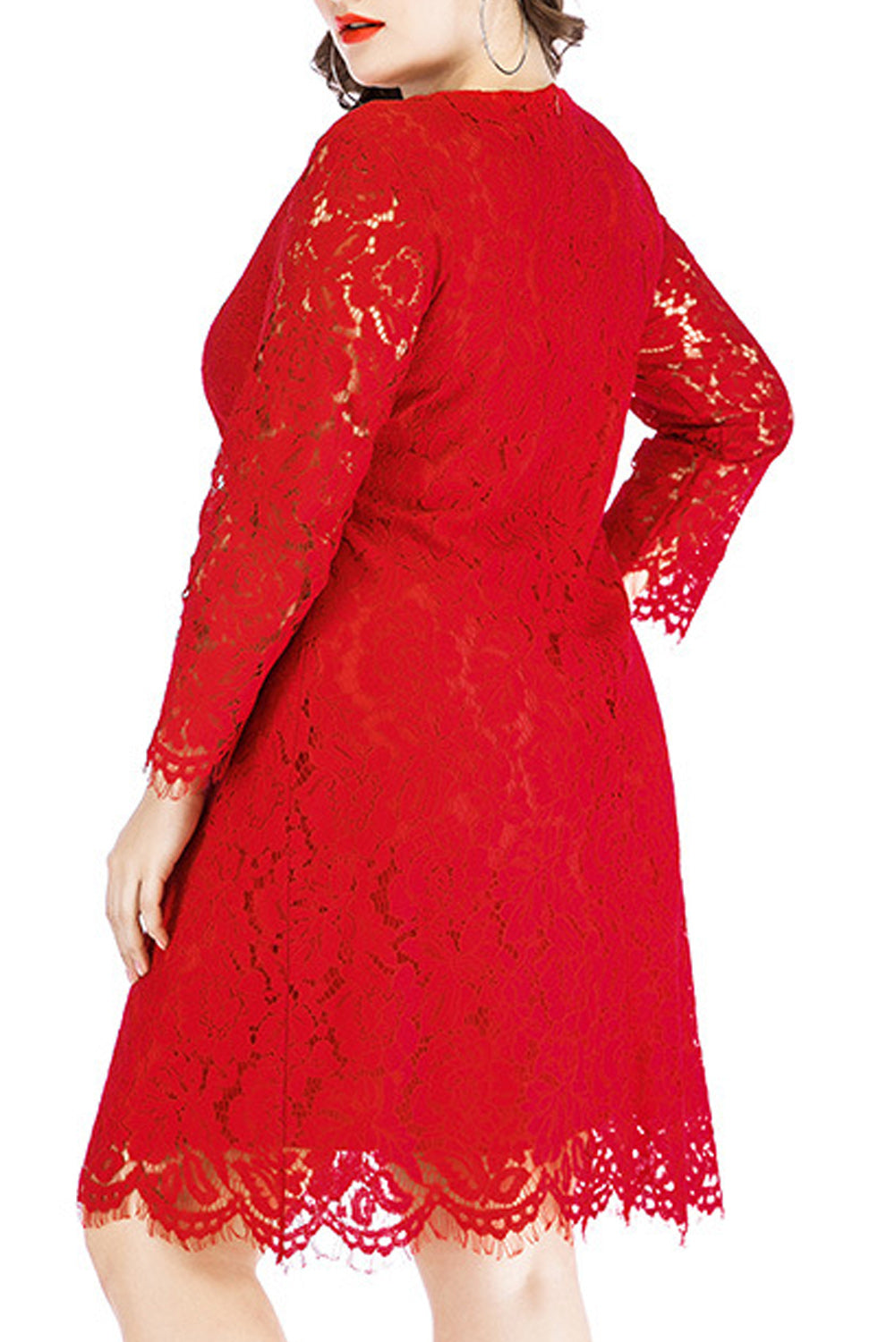 Women Wonder-full Flower Lace Round Neck Solid Color Dress