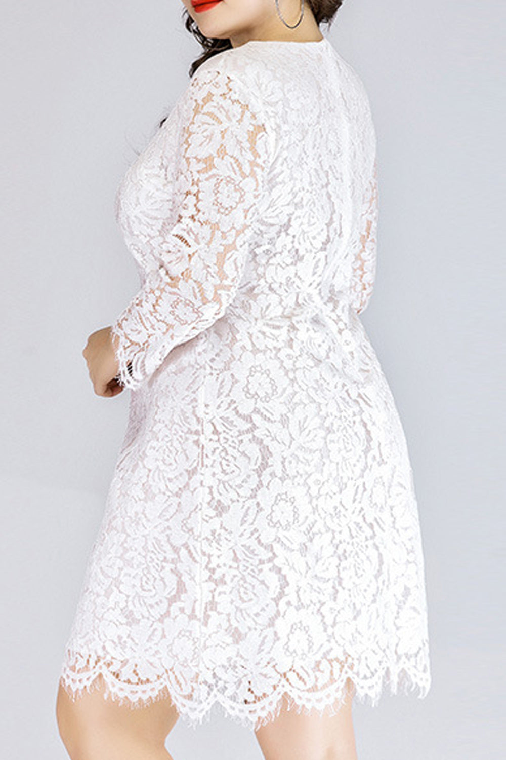 Women Wonder-full Flower Lace Round Neck Solid Color Dress