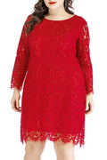 Women Wonder-full Flower Lace Round Neck Solid Color Dress