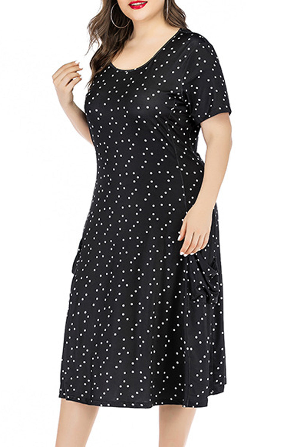 Women Dot Printed Short Sleeve Round Neck Dress