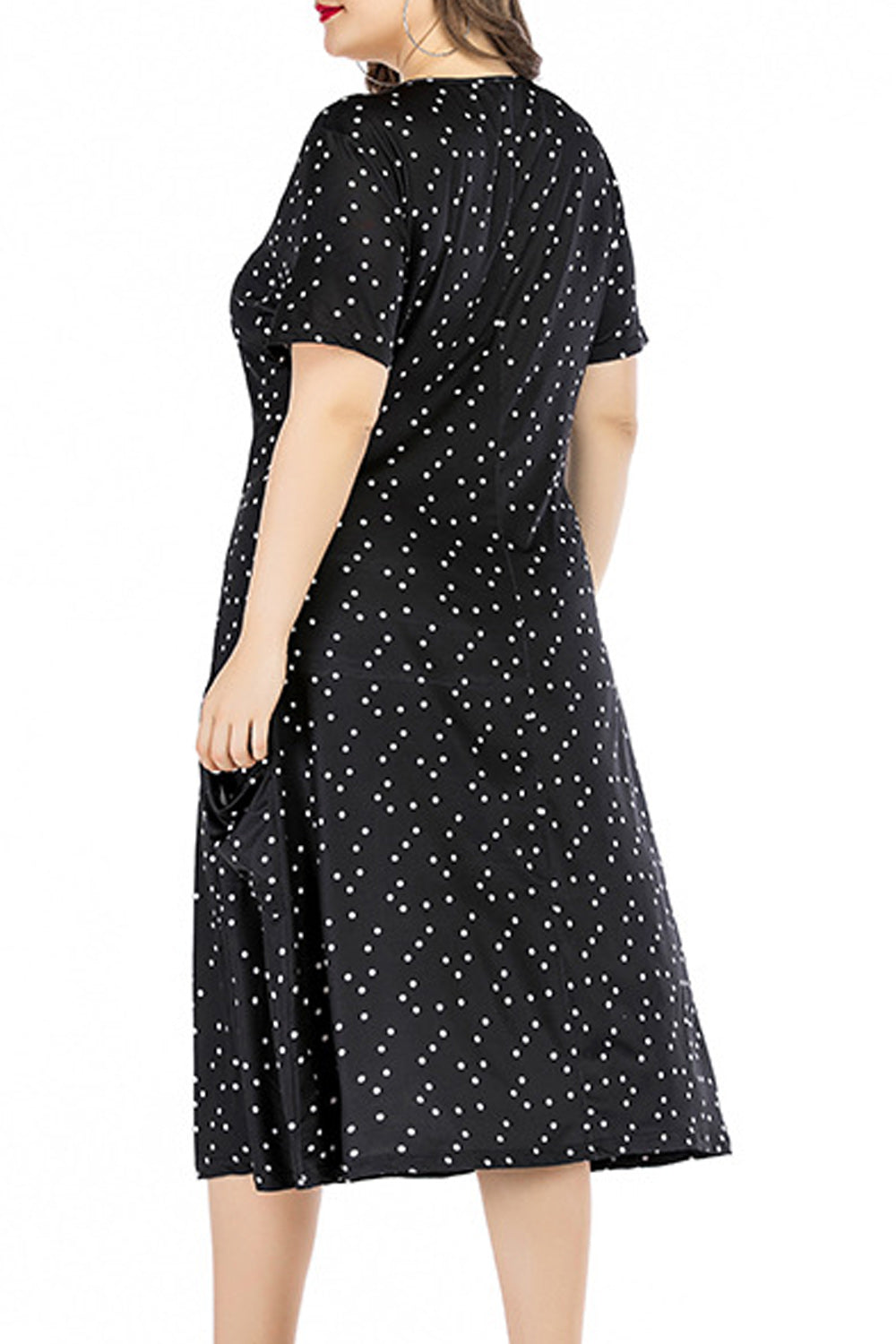 Women Dot Printed Short Sleeve Round Neck Dress