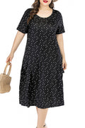 Women Dot Printed Short Sleeve Round Neck Dress