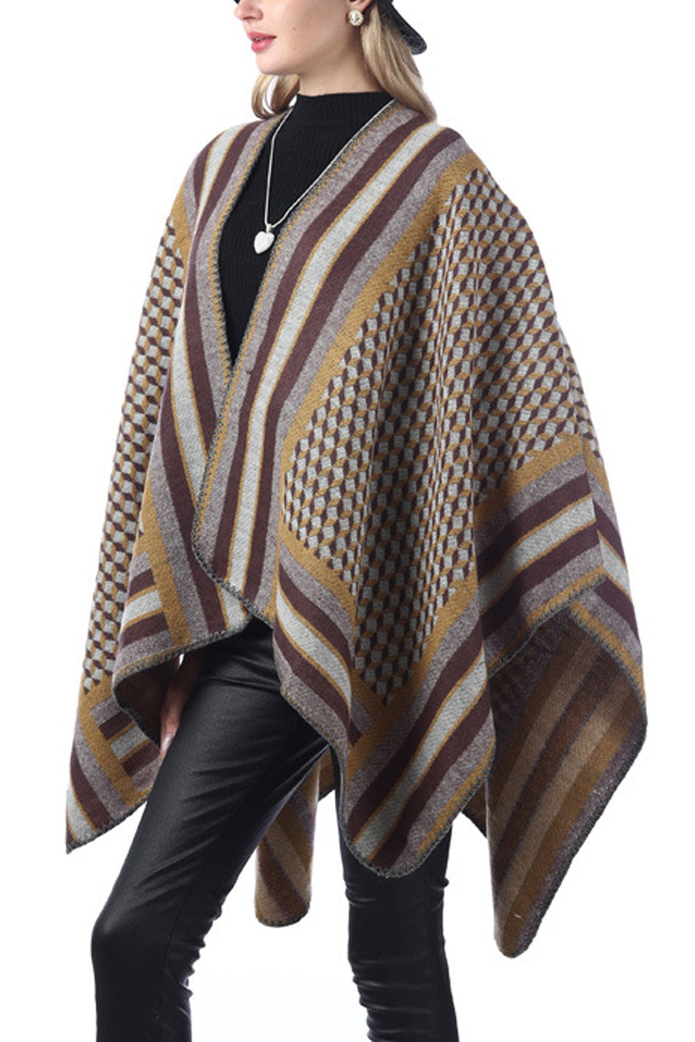 Women Lovely Stripe Pattern Warm Shawl