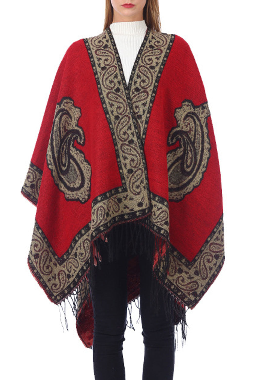 Women Fashion Flower Tassel Decorated Warm Shawl