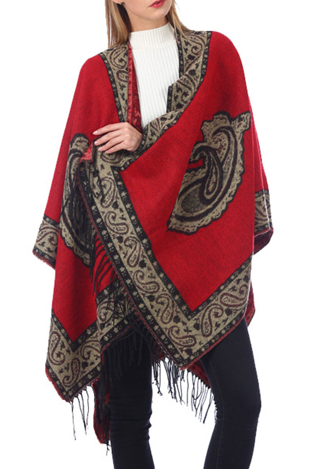 Women Fashion Flower Tassel Decorated Warm Shawl