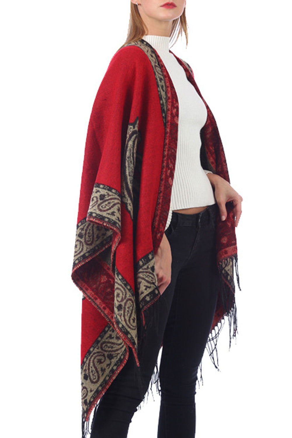 Women Fashion Flower Tassel Decorated Warm Shawl