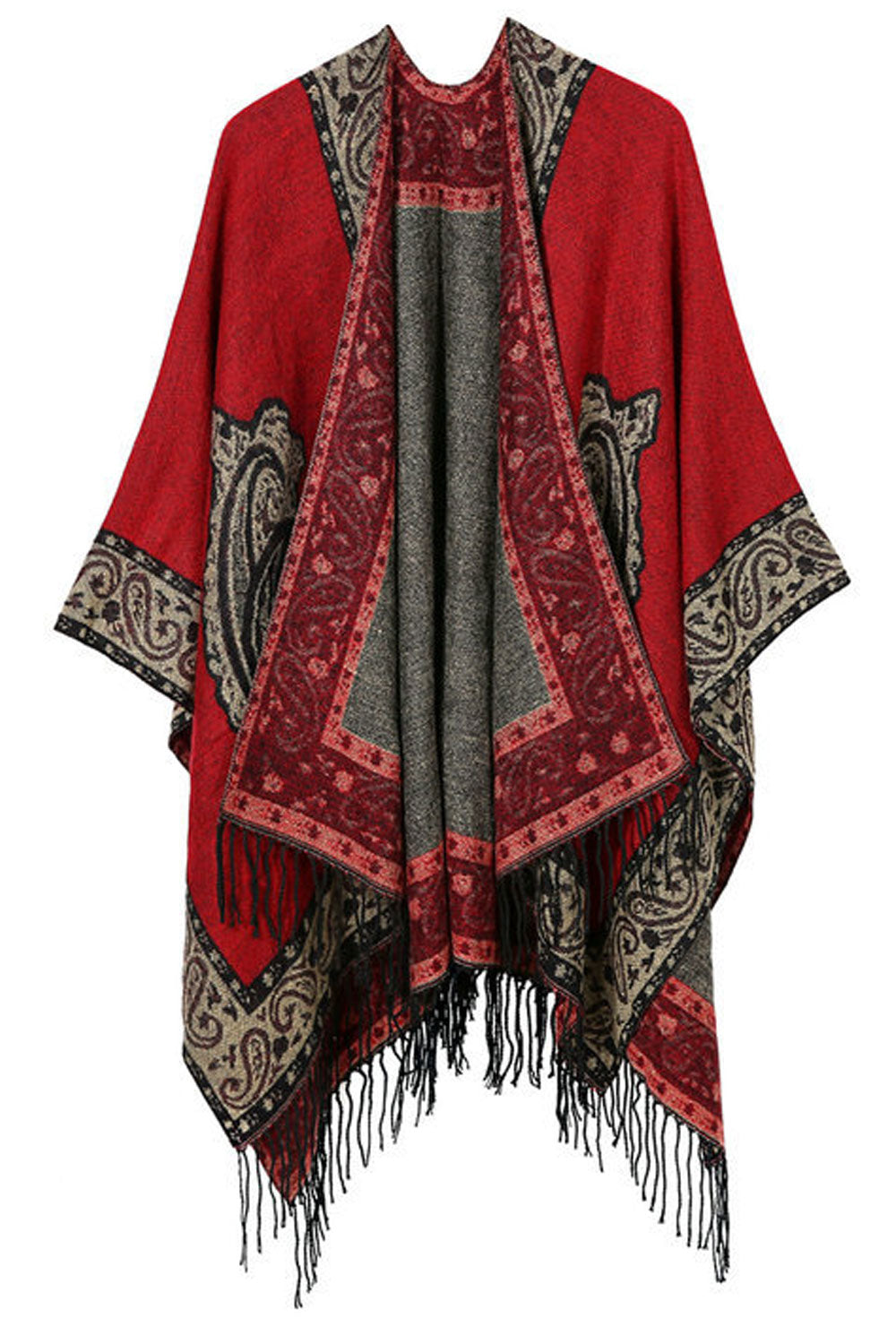Women Fashion Flower Tassel Decorated Warm Shawl