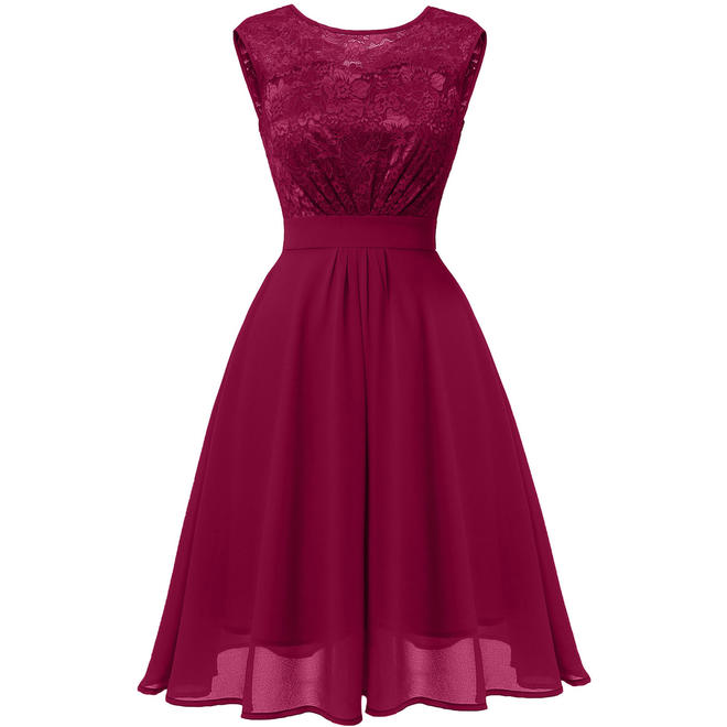 Women Round Neck Sleeveless Swing Lace Dress