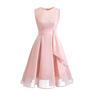 Women Round Neck Sleeveless Swing Lace Dress