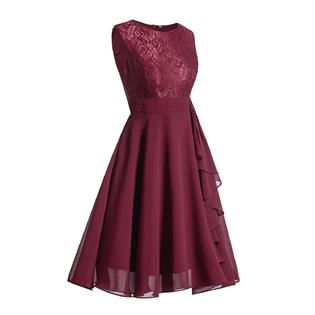 Women Round Neck Sleeveless Swing Lace Dress