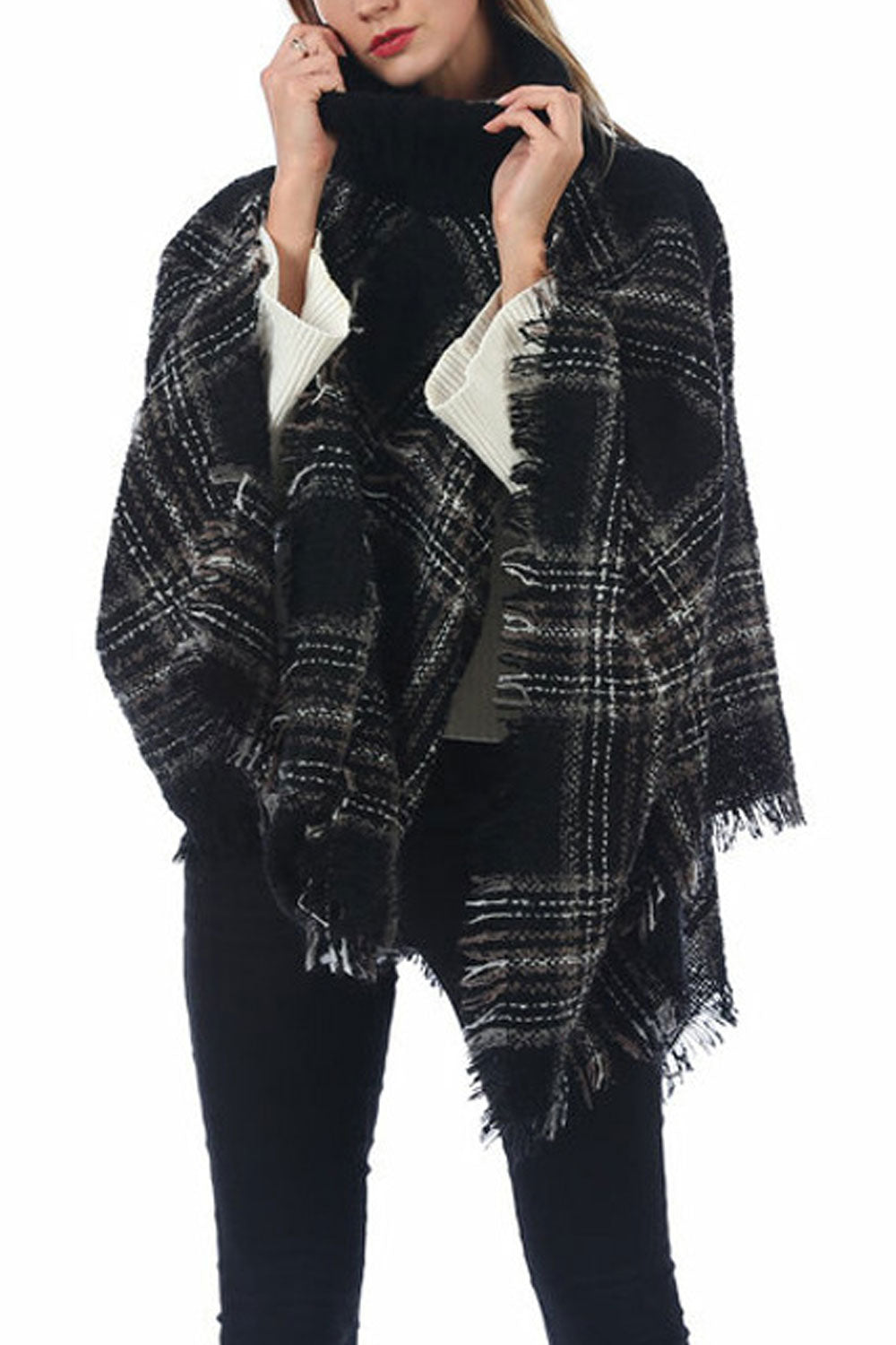 Women Autumn Winter Plaid Pattern Warm Shawl