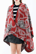 Women Lovely Curve Flower Pattern Warm & Thick Shawl