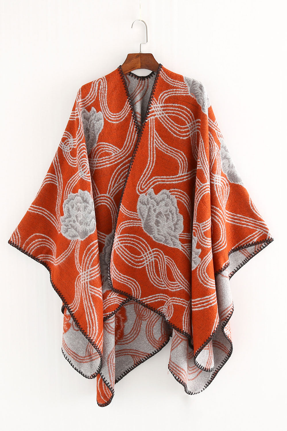 Women Lovely Curve Flower Pattern Warm & Thick Shawl