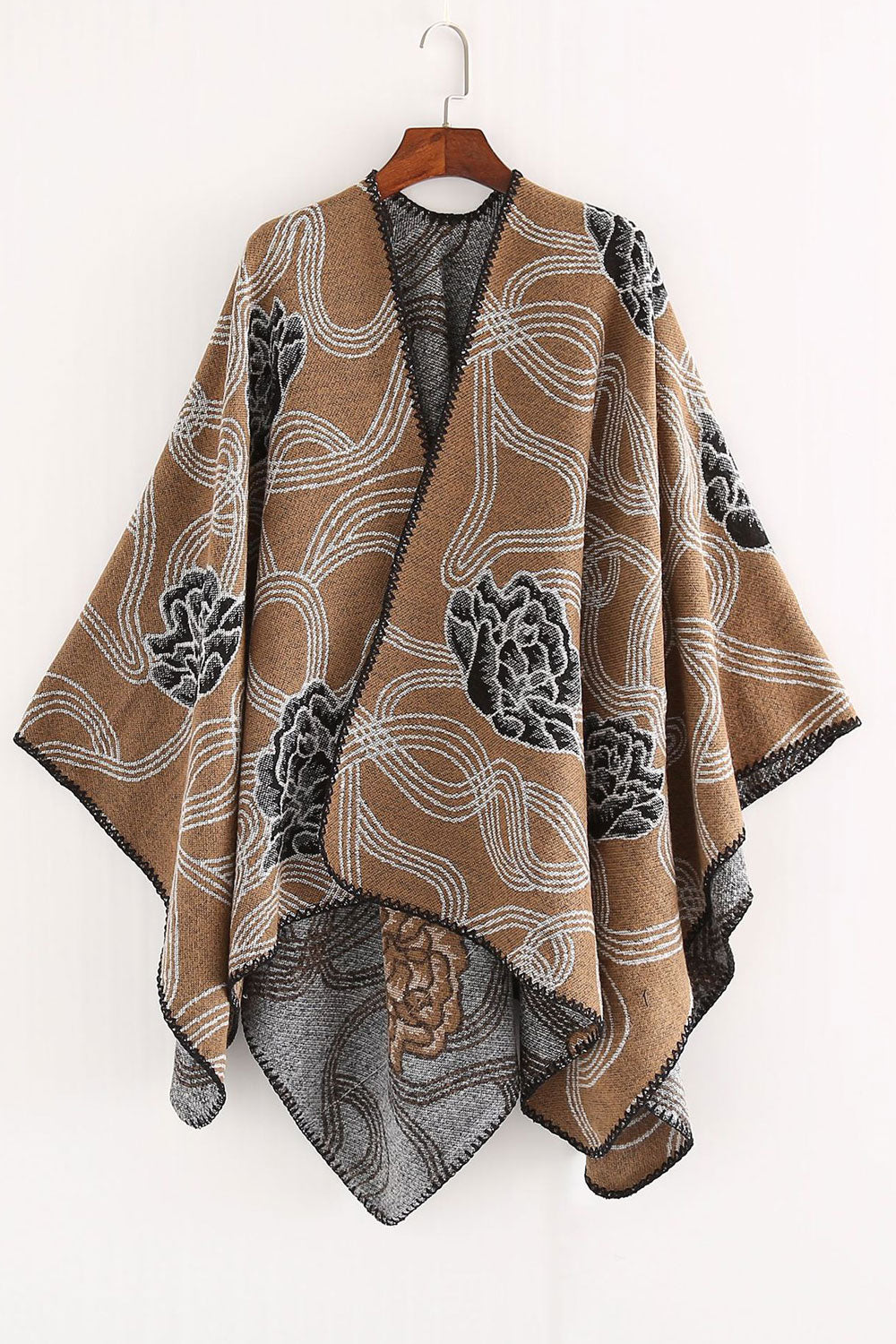 Women Lovely Curve Flower Pattern Warm & Thick Shawl