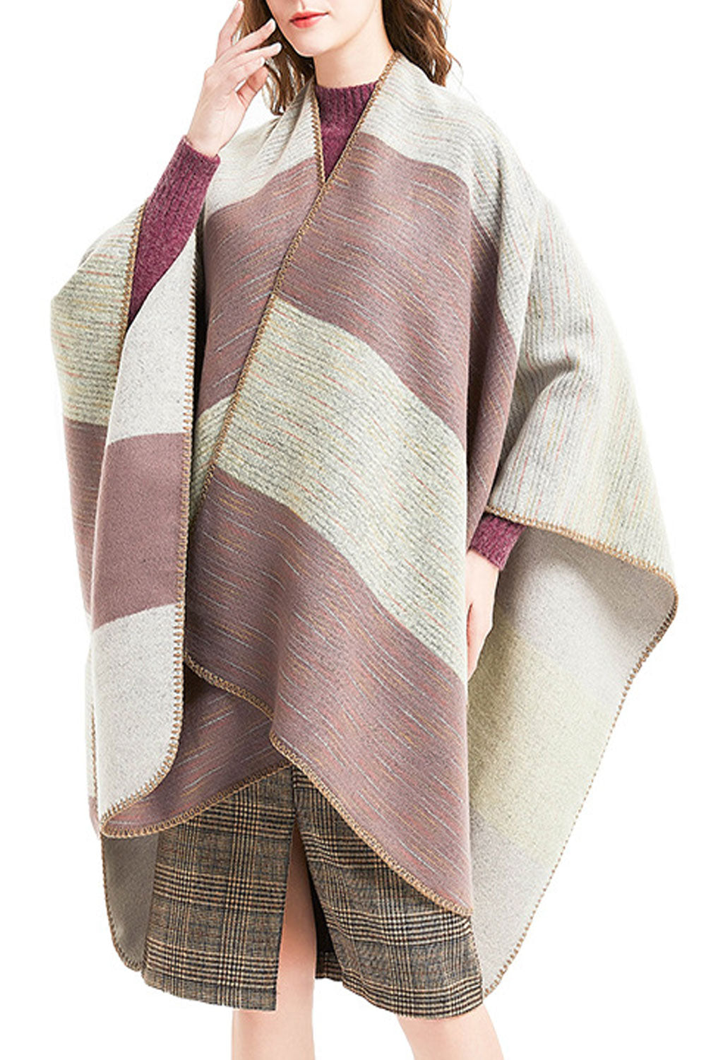 Women Classy Thick Striped Warm Thick Cashmere Shawl