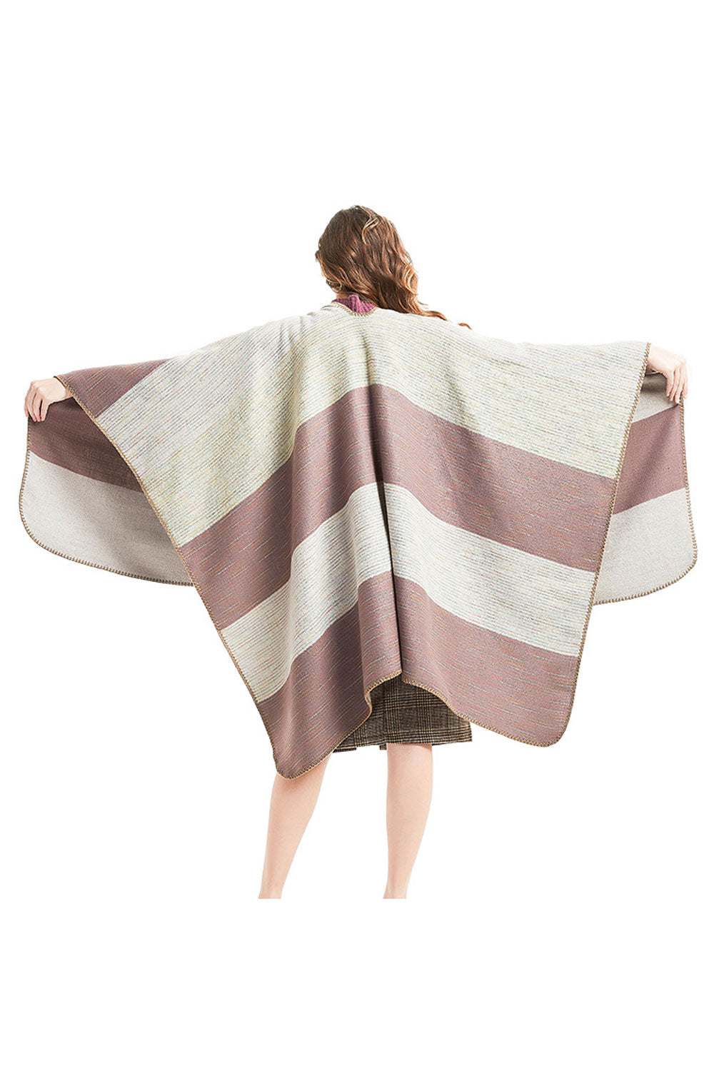 Women Classy Thick Striped Warm Thick Cashmere Shawl