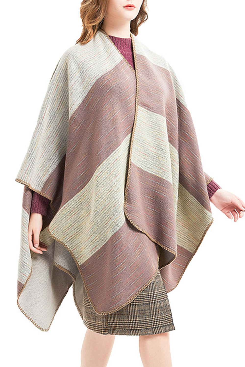 Women Classy Thick Striped Warm Thick Cashmere Shawl