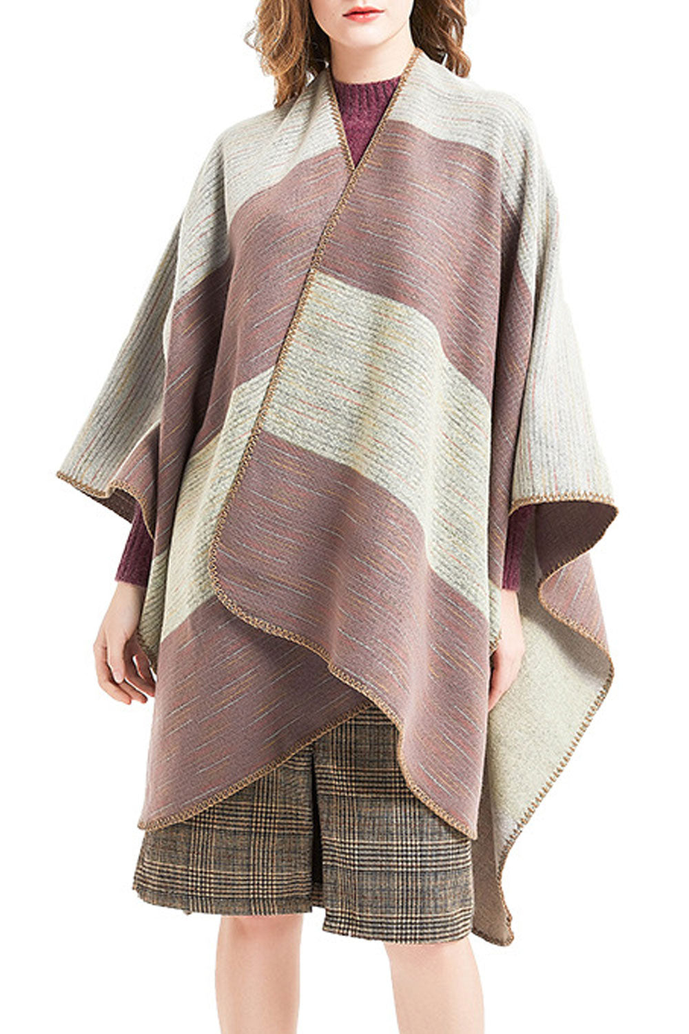 Women Classy Thick Striped Warm Thick Cashmere Shawl