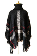 Women Windproof Plaid Pattern High Collar Pullover Shawl